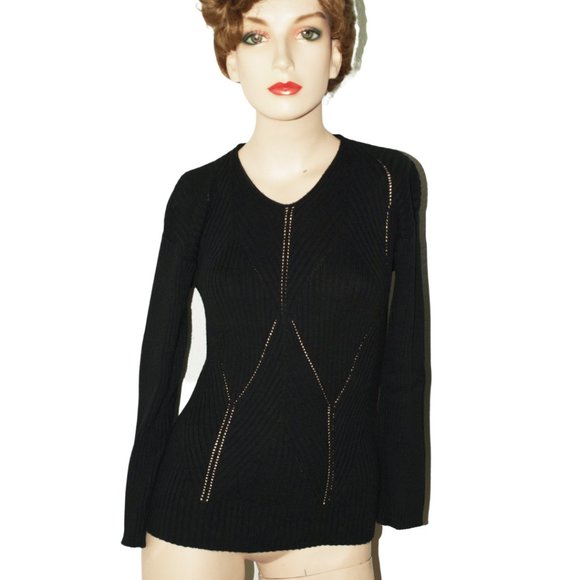 Vittoria Made in Italy black knit top with cut outs SZ M - Picture 2 of 4